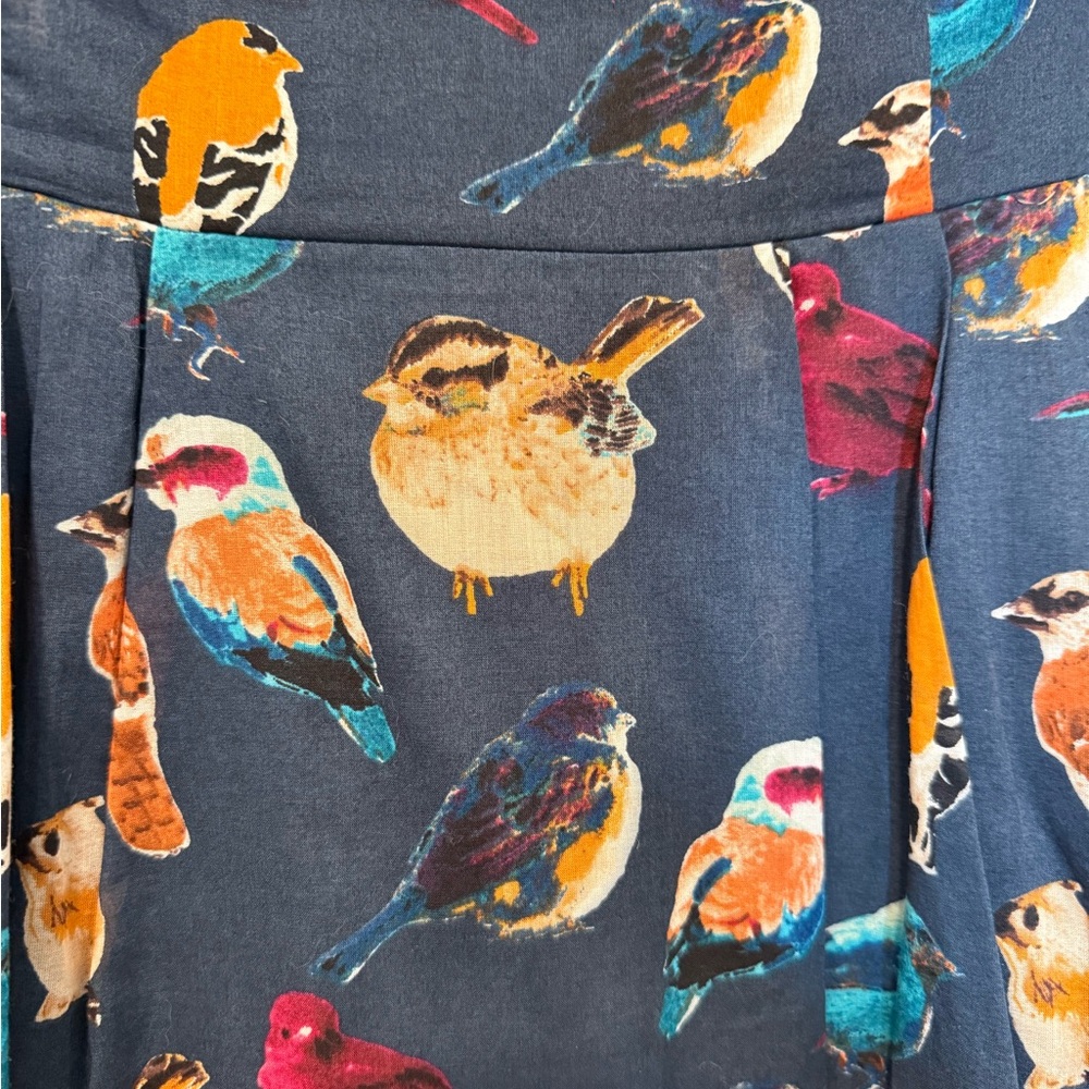 Maeve Strapless Navy Bird-Print Midi Dress - Picture 6 of 7